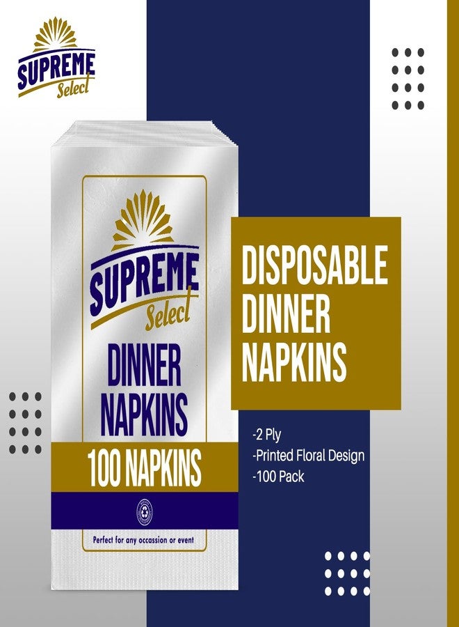 Supreme Select Premium Disposable Dinner Napkins – Soft, Absorbent Bulk White Paper Napkin in Floral Design, 2 Ply-Great for Parties, Catering, Events, Restaurants. 1/8 Fold 14x16" [Pack of 100] - Image 2